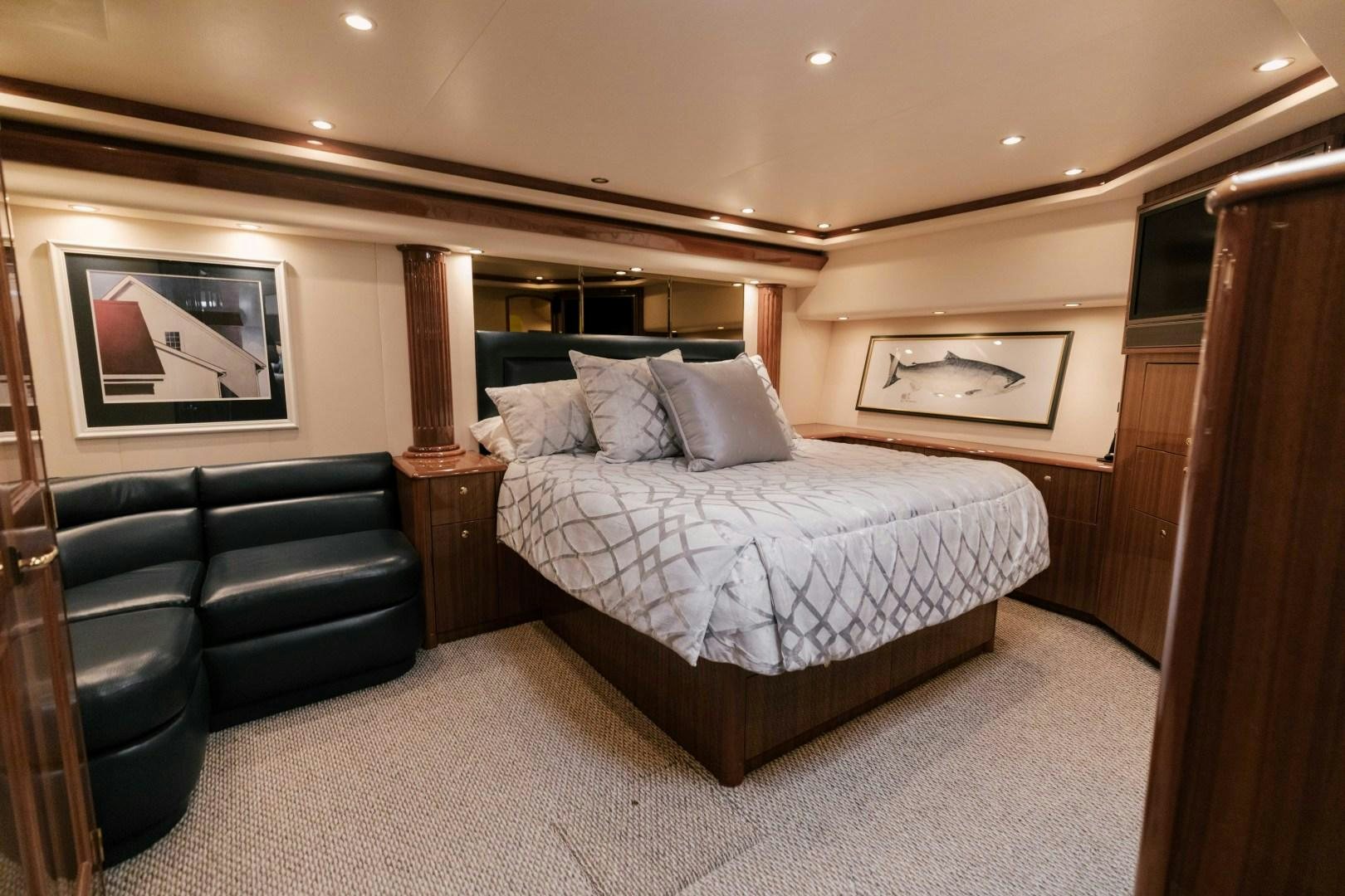 a bed in a hotel room aboard KICKBACK Yacht for Sale