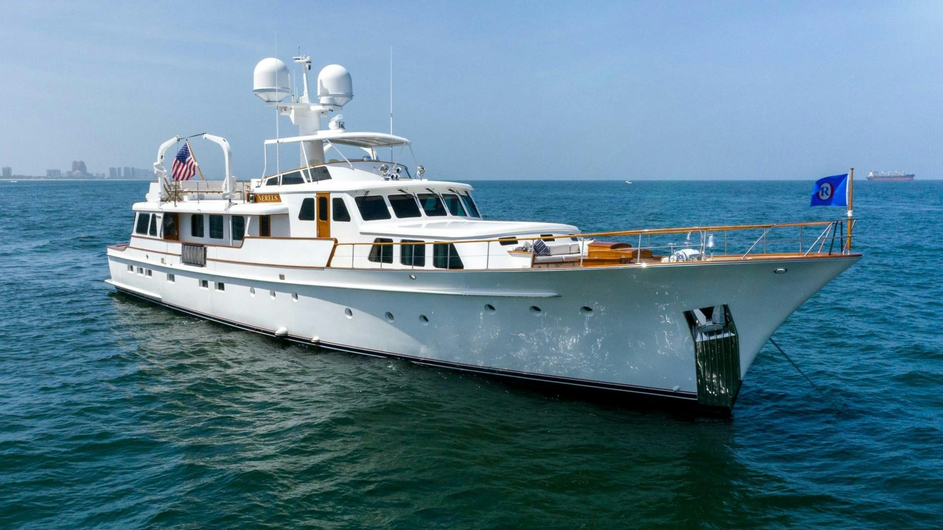 a large white boat in the water aboard NEREUS Yacht for Sale
