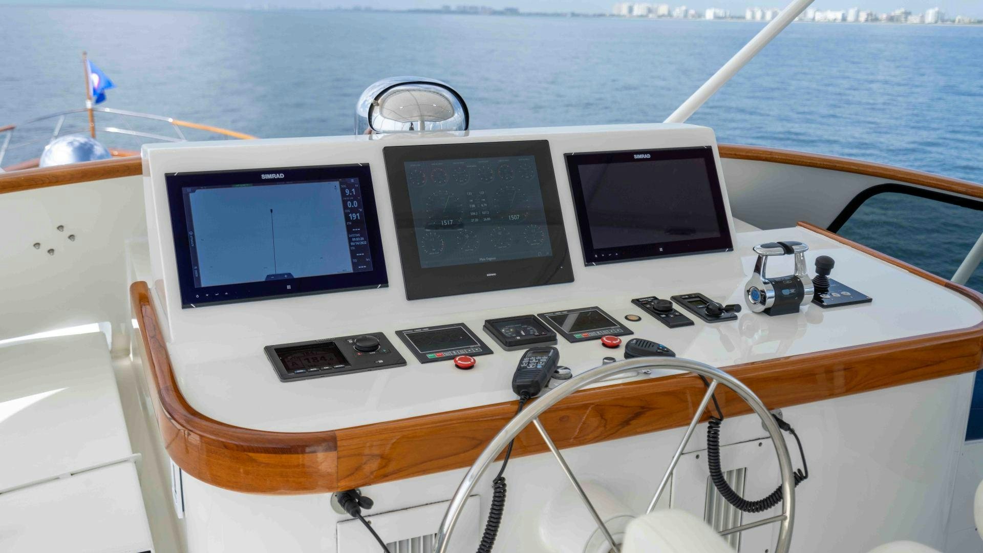 a boat with multiple monitors aboard NEREUS Yacht for Sale