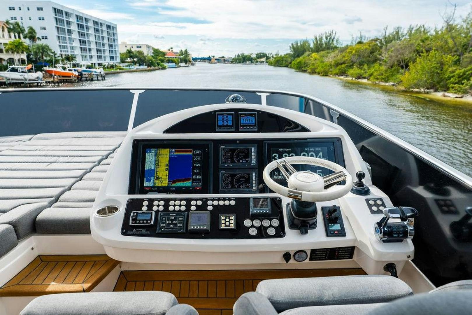 the inside of a car aboard RAPALLO V Yacht for Sale