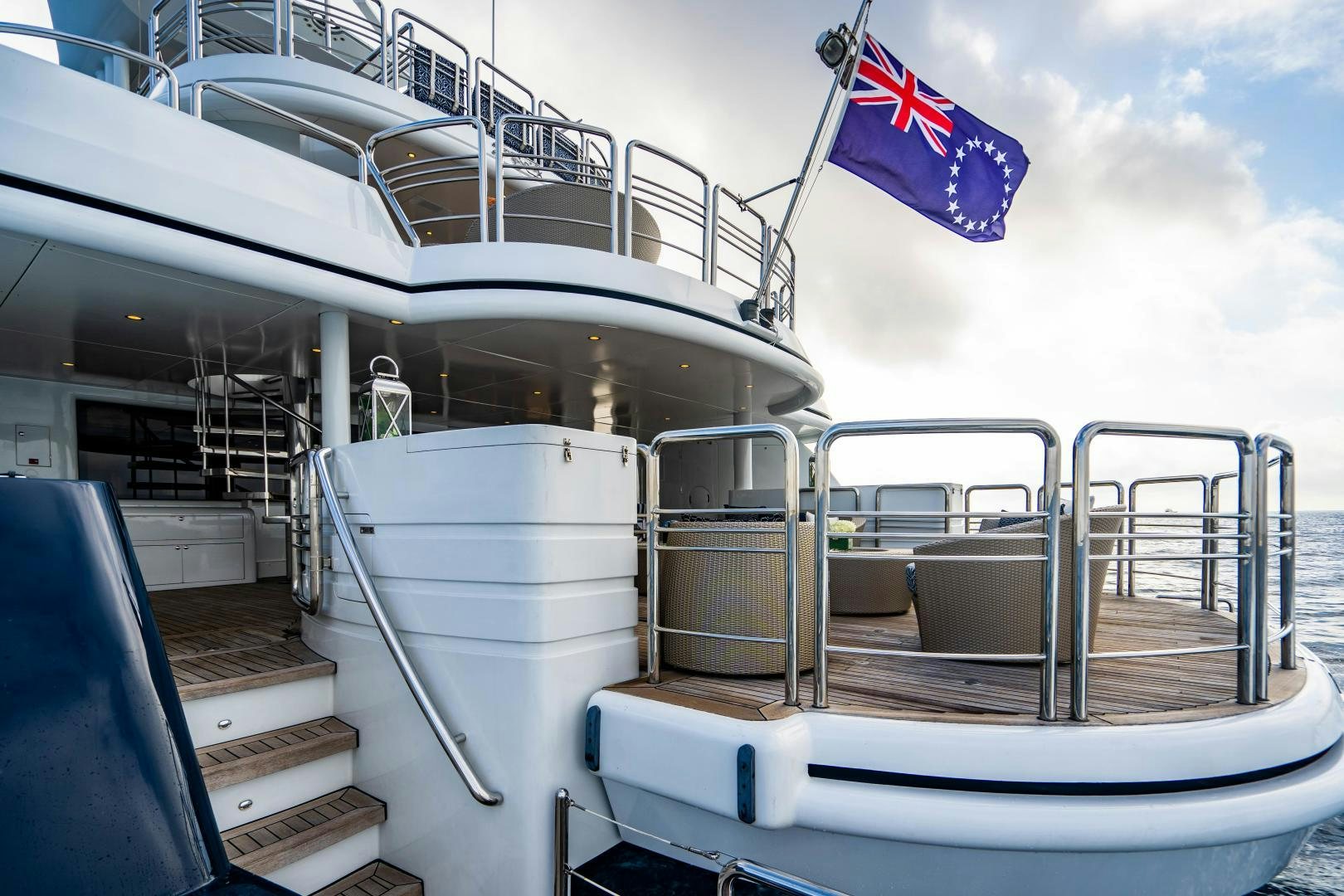 a boat with a flag on the front aboard MY SPIRIT Yacht for Sale