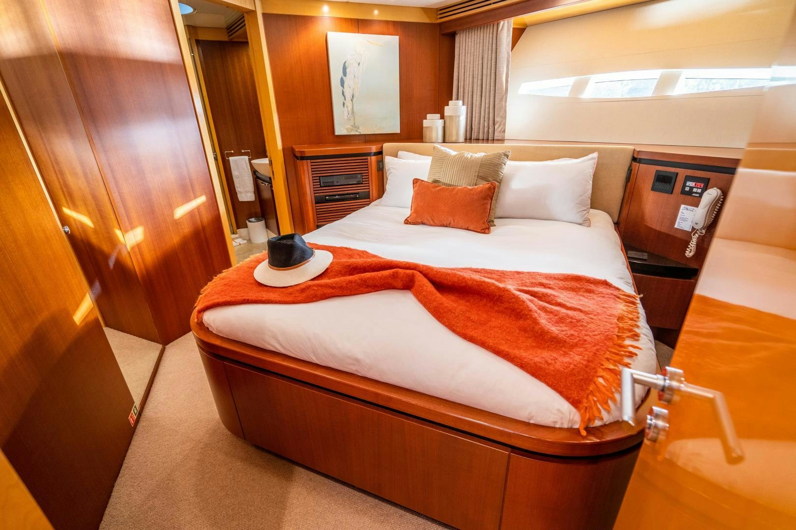 a bed in a room aboard MY SPIRIT Yacht for Sale