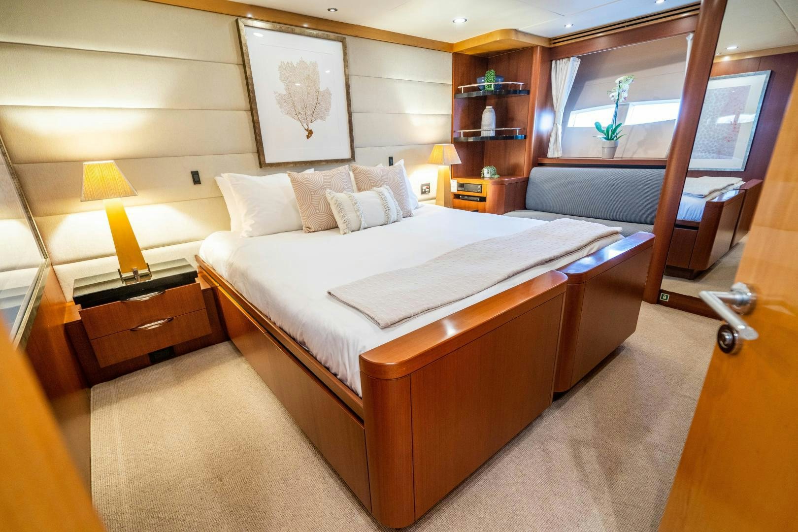 a bed in a room aboard MY SPIRIT Yacht for Sale