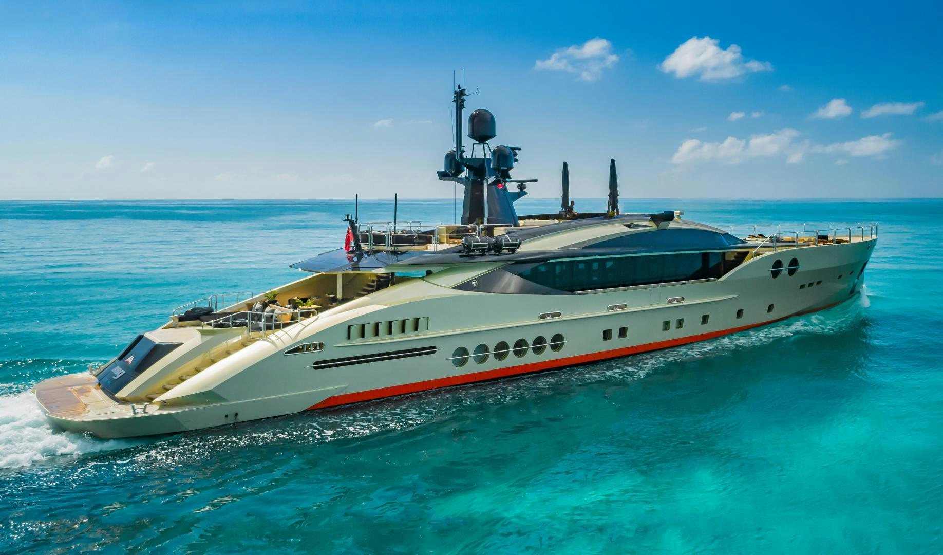 a large white boat in the water aboard DB9 Yacht for Sale