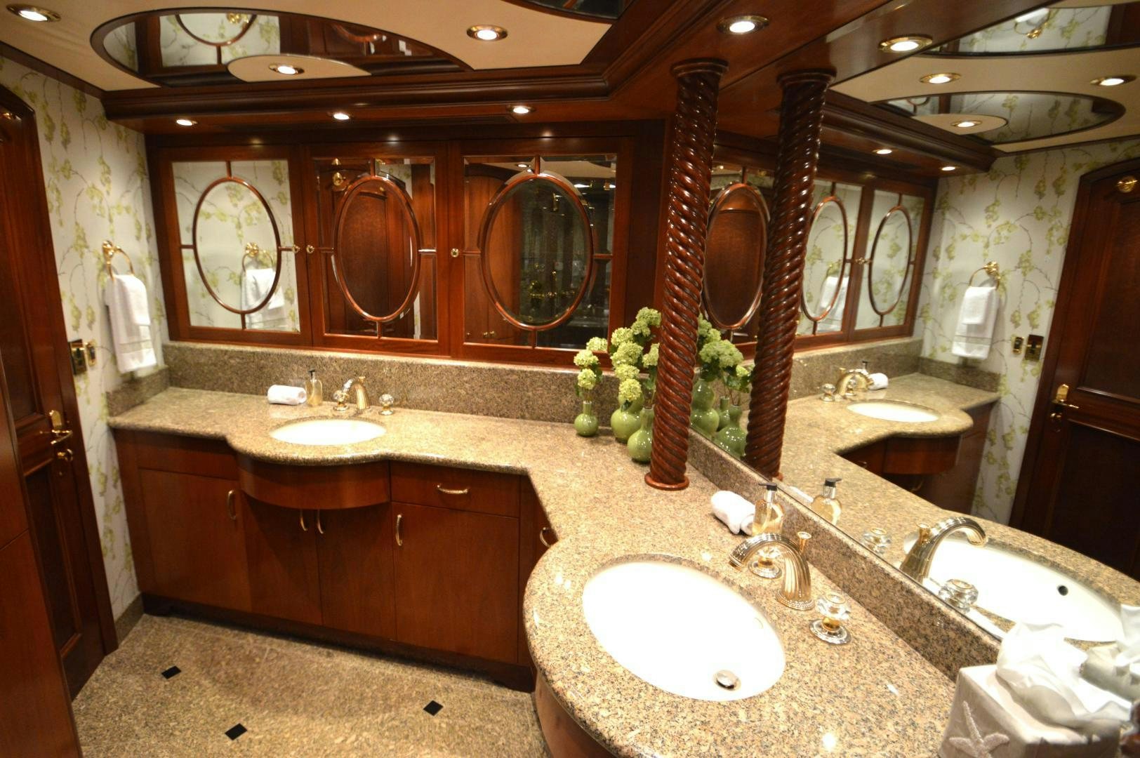 a bathroom with two sinks aboard MARBRI Yacht for Sale