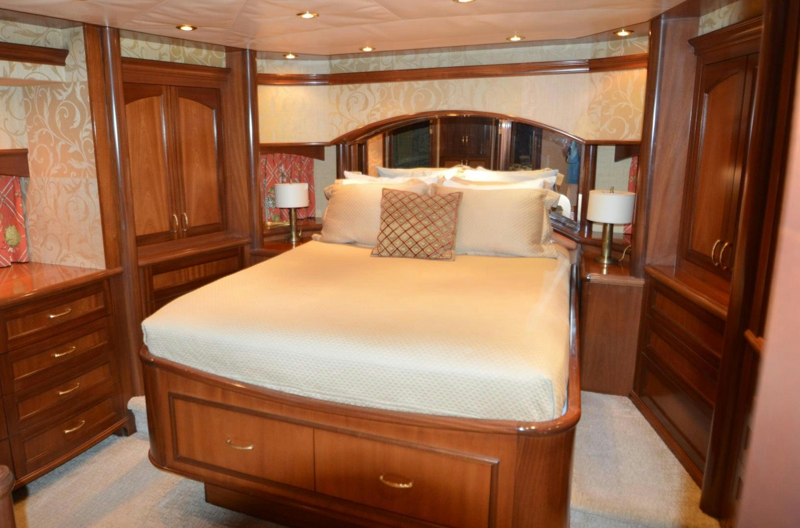 a bed in a room aboard MARBRI Yacht for Sale