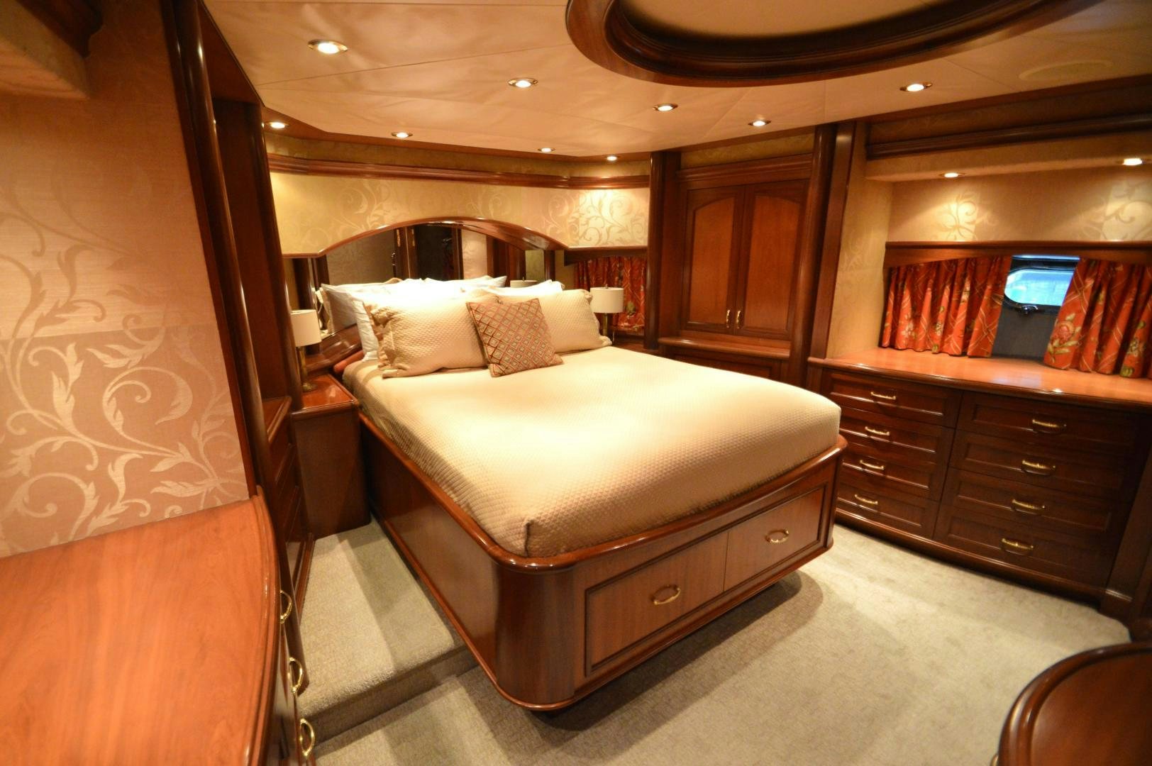a bed in a room aboard MARBRI Yacht for Sale
