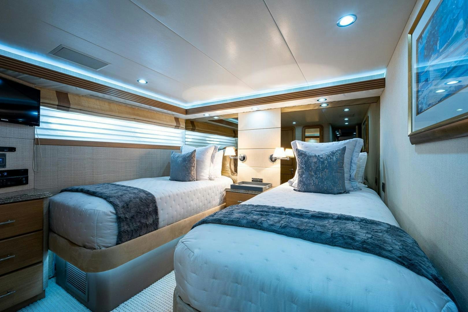 a couple of beds in a room aboard ATLANTIC Yacht for Sale