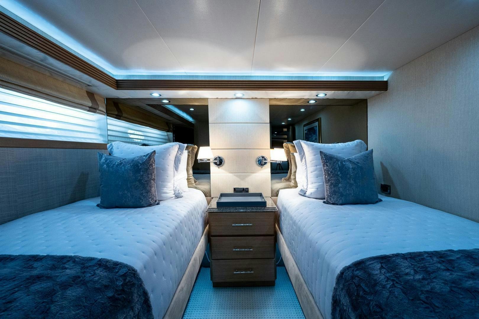 a couple of beds in a room aboard ATLANTIC Yacht for Sale