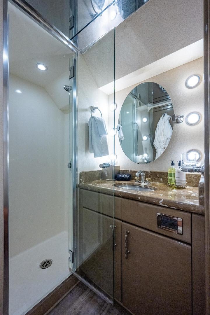a bathroom with a large mirror aboard ATLANTIC Yacht for Sale