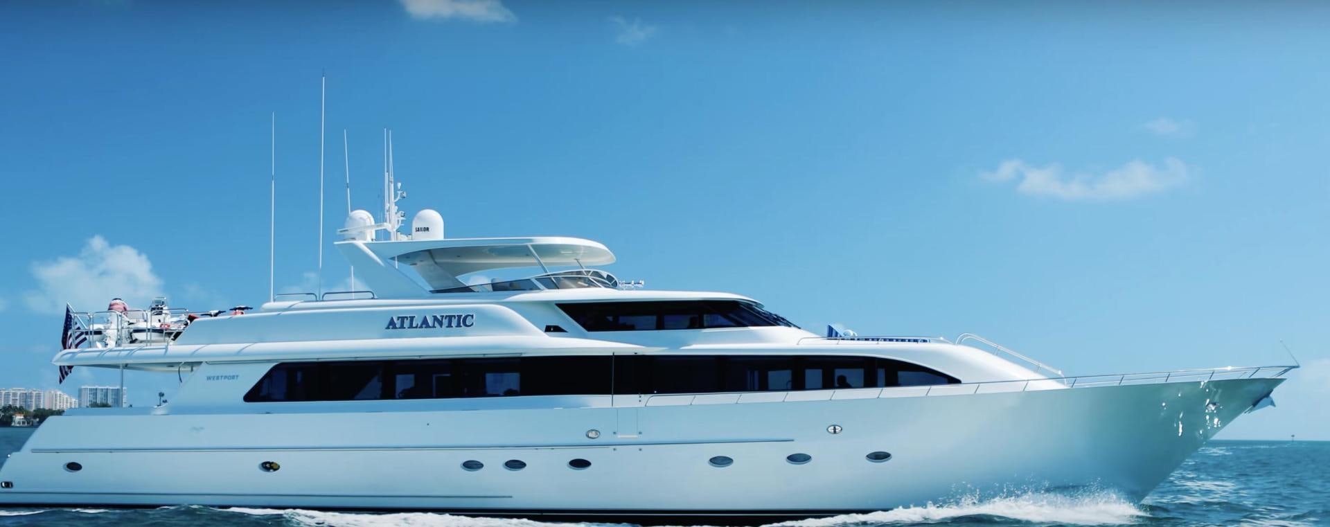 a white yacht on the water aboard ATLANTIC Yacht for Sale