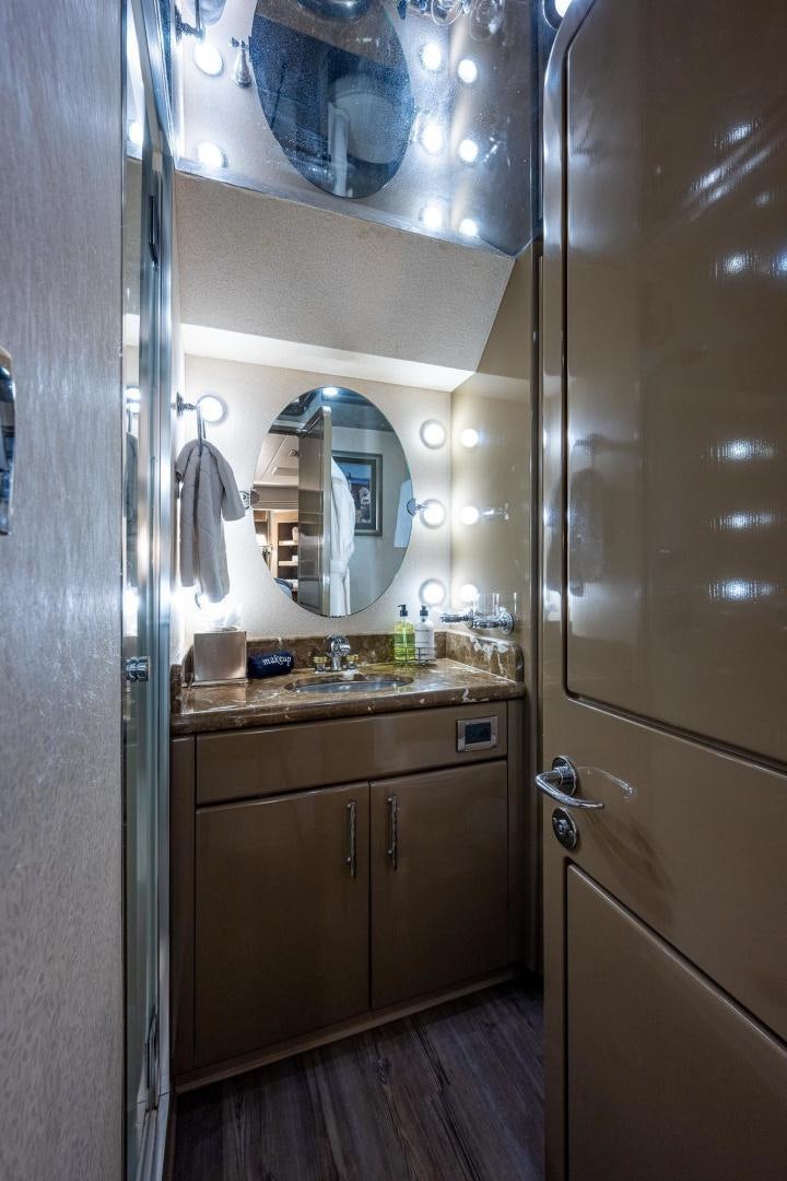 a bathroom with a sink and a mirror aboard ATLANTIC Yacht for Sale