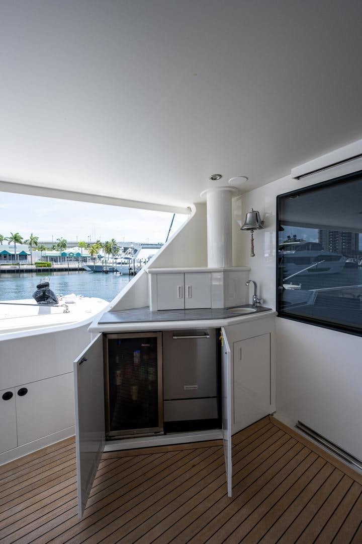 a kitchen with a large window overlooking a body of water aboard ATLANTIC Yacht for Sale