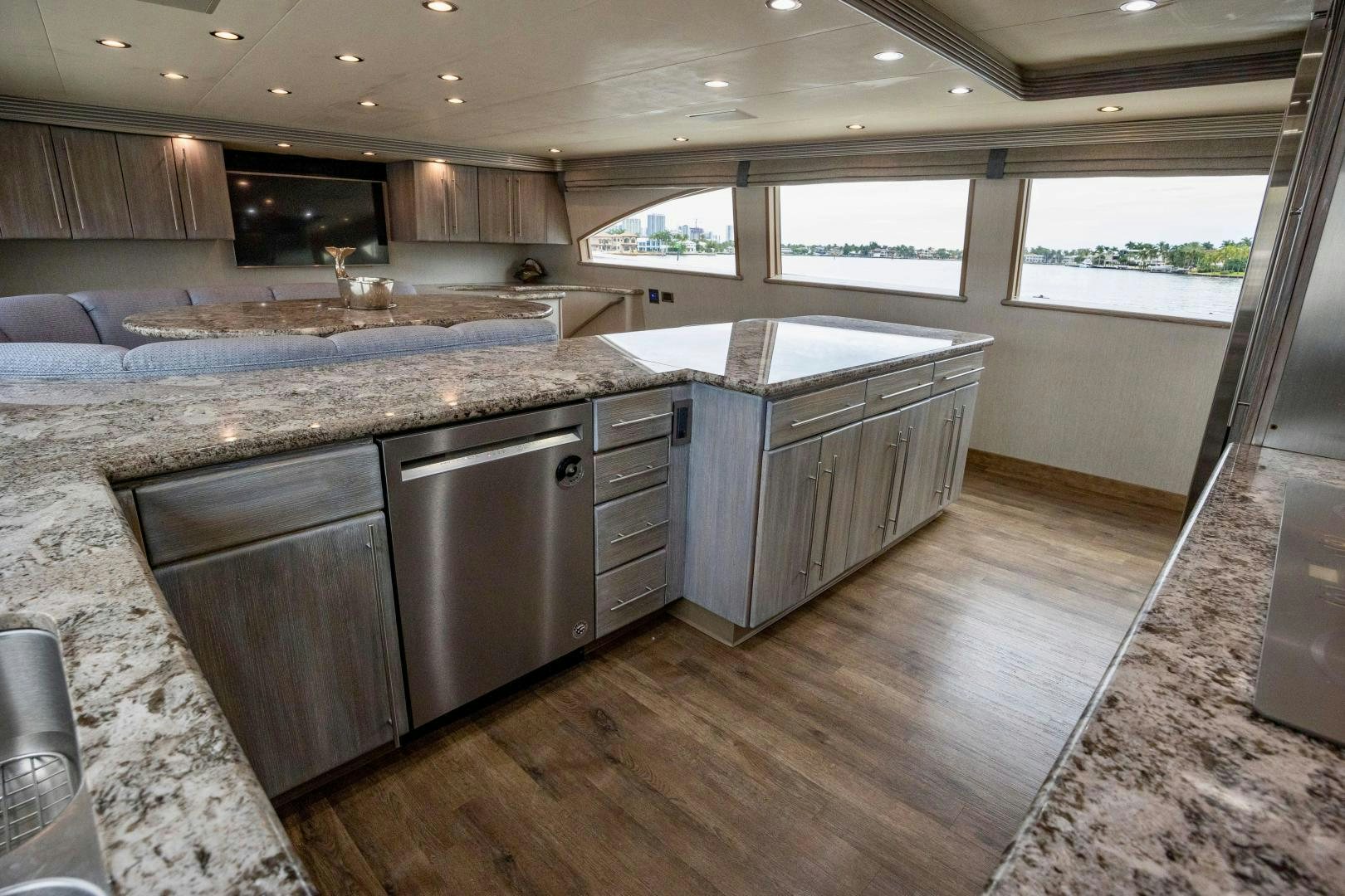 a large kitchen with marble counters aboard ATLANTIC Yacht for Sale
