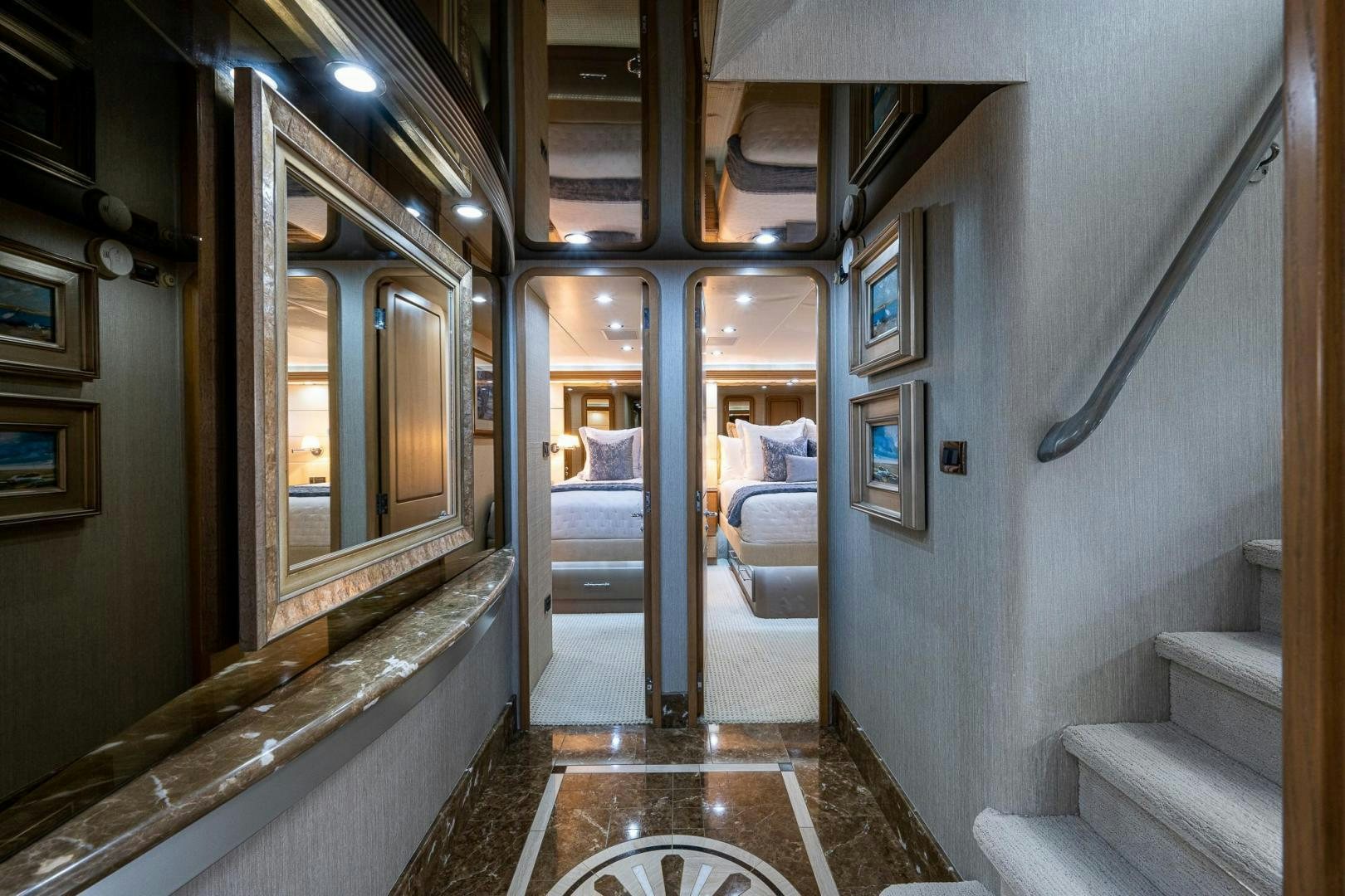 a bathroom with a large mirror aboard ATLANTIC Yacht for Sale