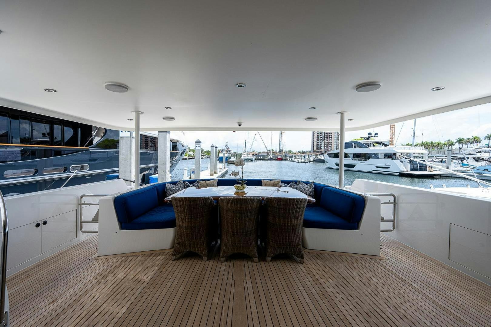 a room with a table and chairs aboard ATLANTIC Yacht for Sale