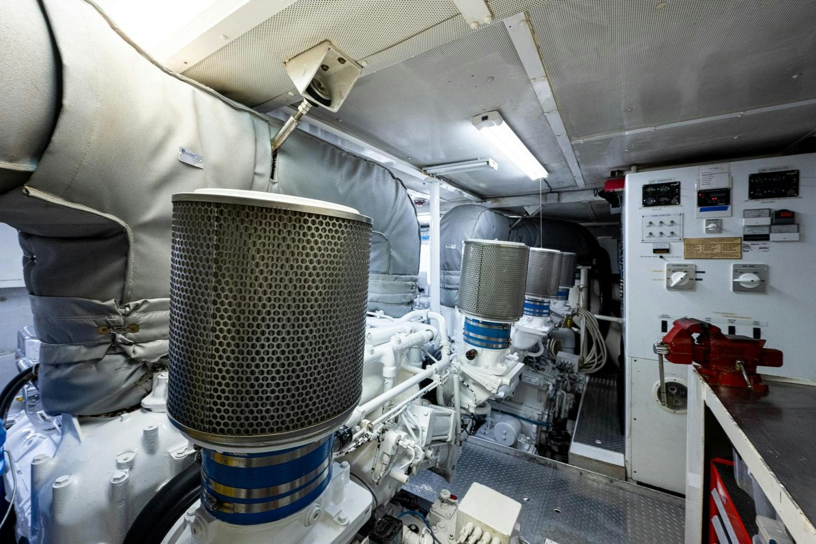 a large room with a large metal bucket on the ceiling aboard ATLANTIC Yacht for Sale