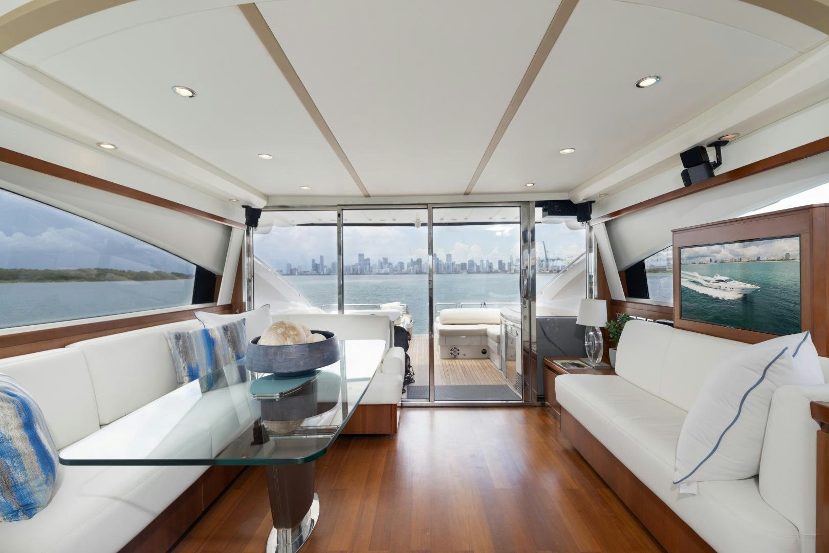 a room with a large glass wall aboard AMNESIA Yacht for Sale