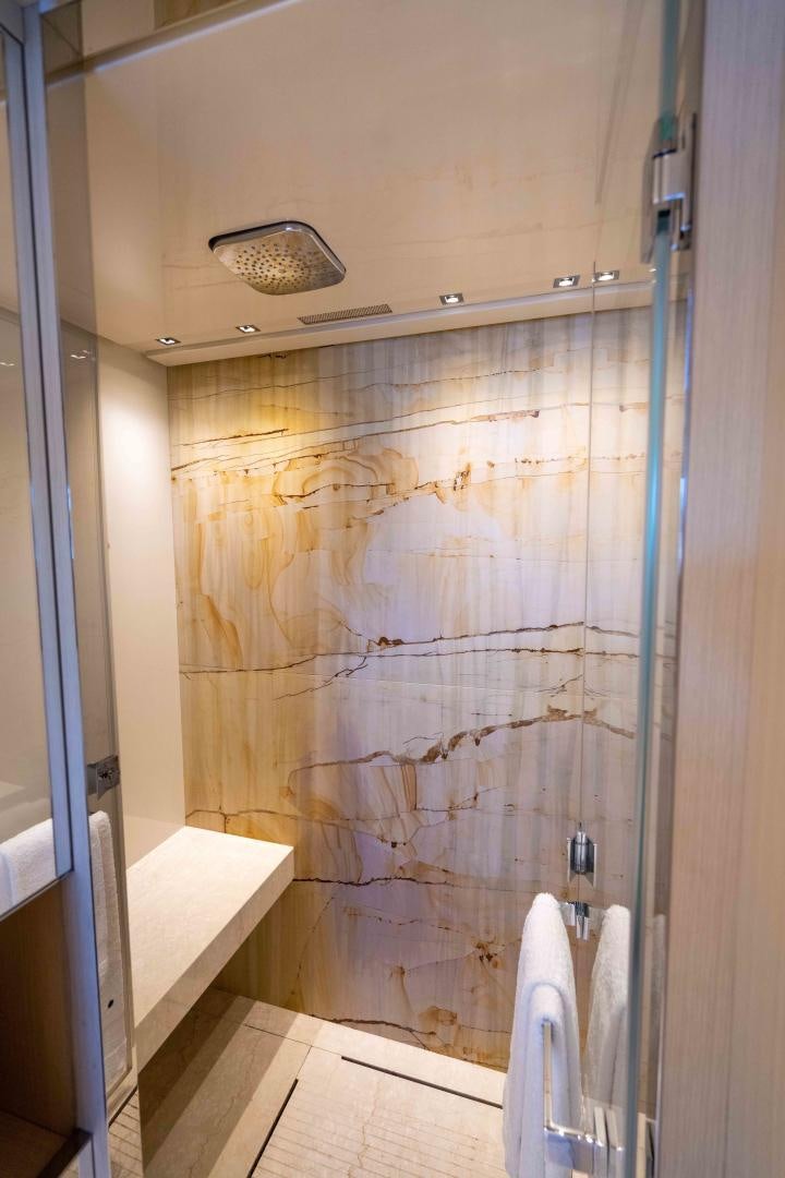 a shower with a sink aboard NOTORIOUS Yacht for Sale