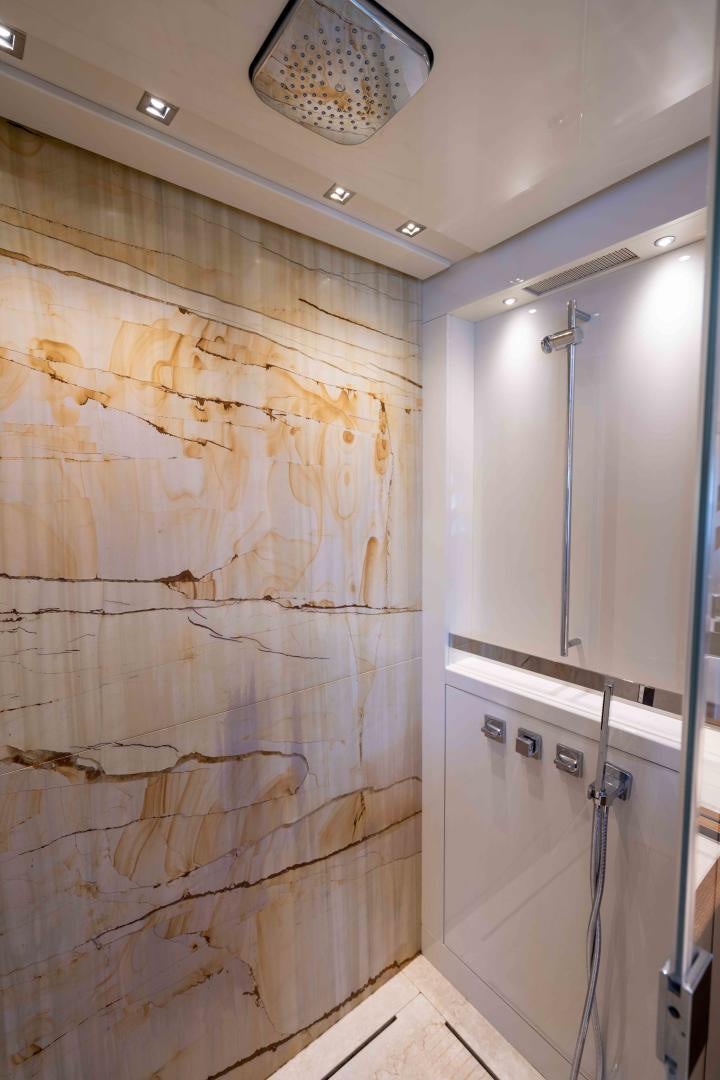 a room with a sink and a mirror aboard NOTORIOUS Yacht for Sale