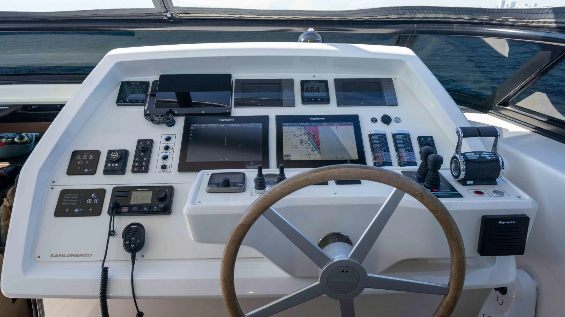 the inside of a white car aboard NOTORIOUS Yacht for Sale