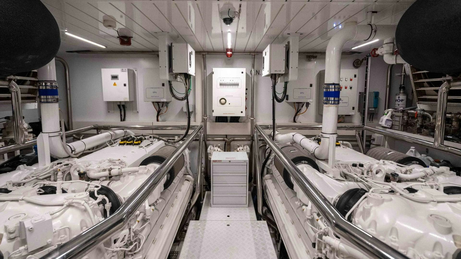 a room with many white machines aboard NOTORIOUS Yacht for Sale