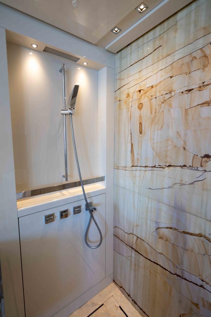 a shower with a wallpaper aboard NOTORIOUS Yacht for Sale
