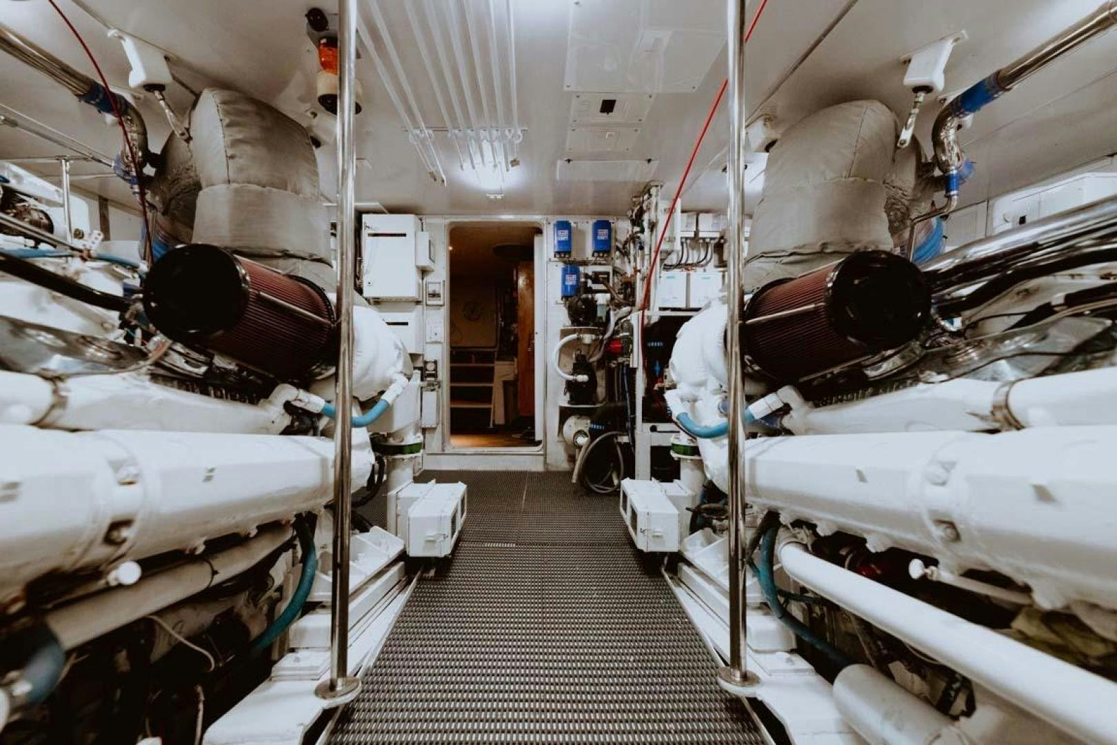 a room with several white tanks aboard SKY Yacht for Sale