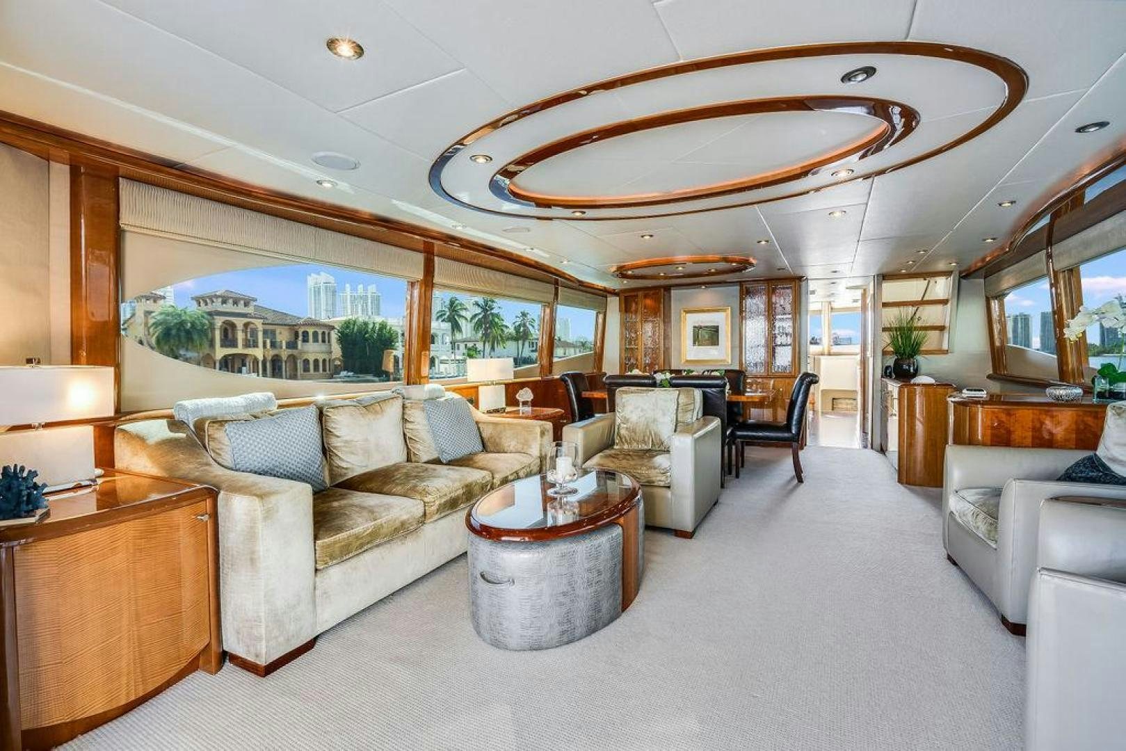 a living room with a large ceiling aboard CHIP Yacht for Sale