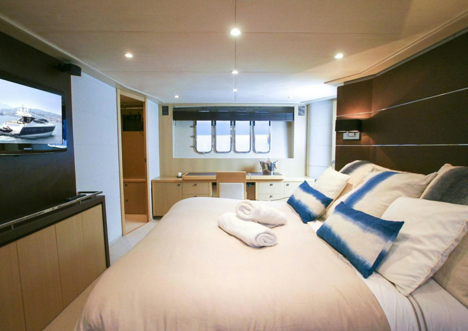 a bed in a room aboard GITANA I Yacht for Sale