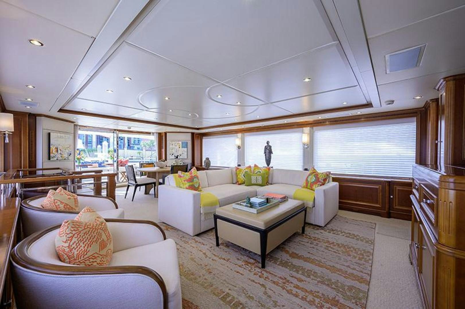 a living room with a large window aboard BW Yacht for Sale