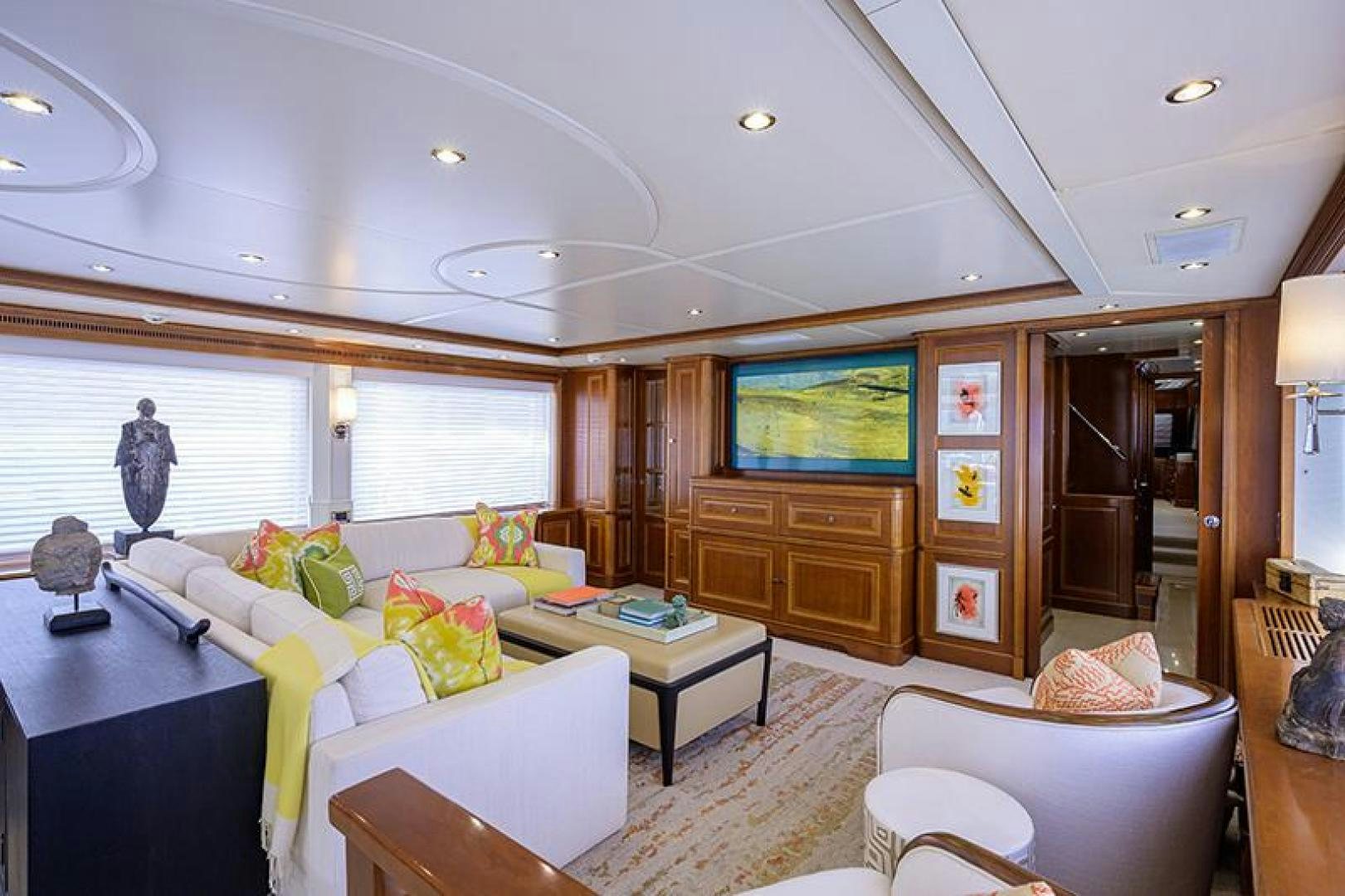 a living room with a large window aboard BW Yacht for Sale
