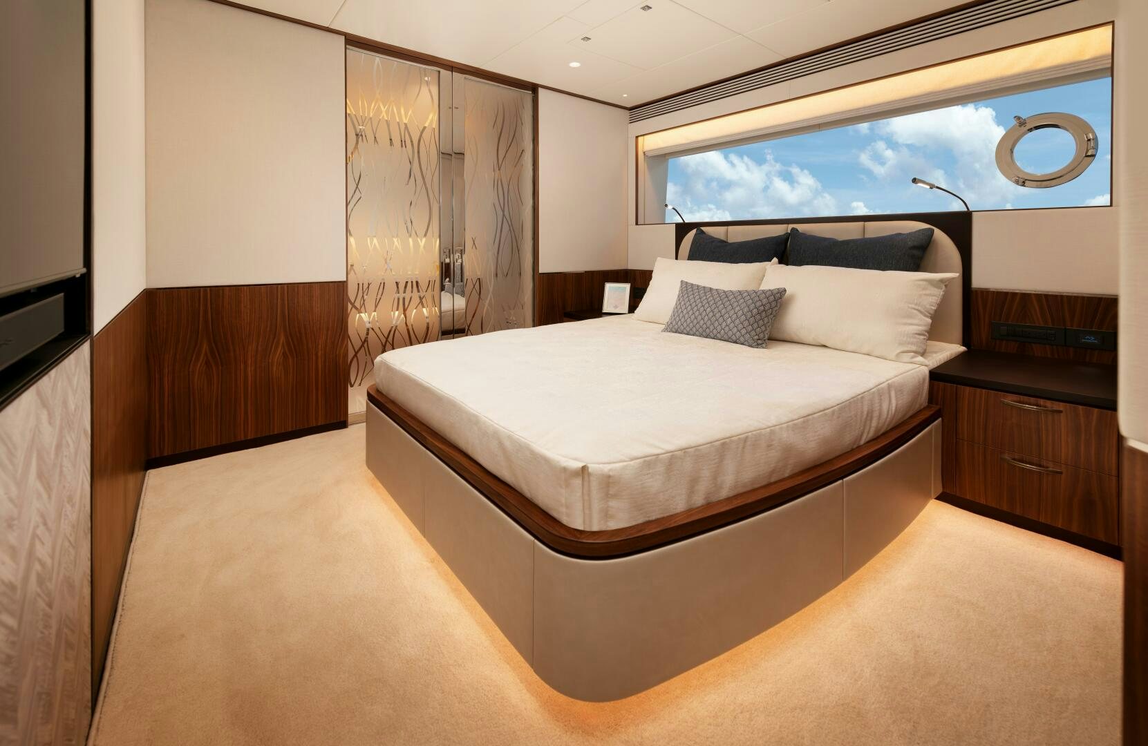 a bed in a room aboard FD100 911 Yacht for Sale