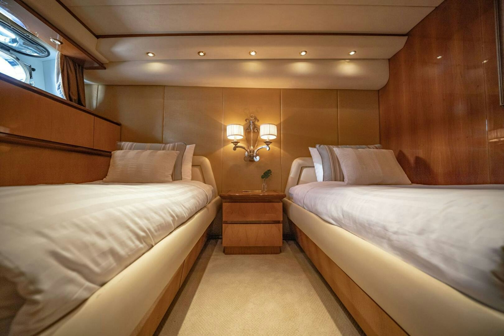 a room with two beds aboard SHALIMAR Yacht for Sale