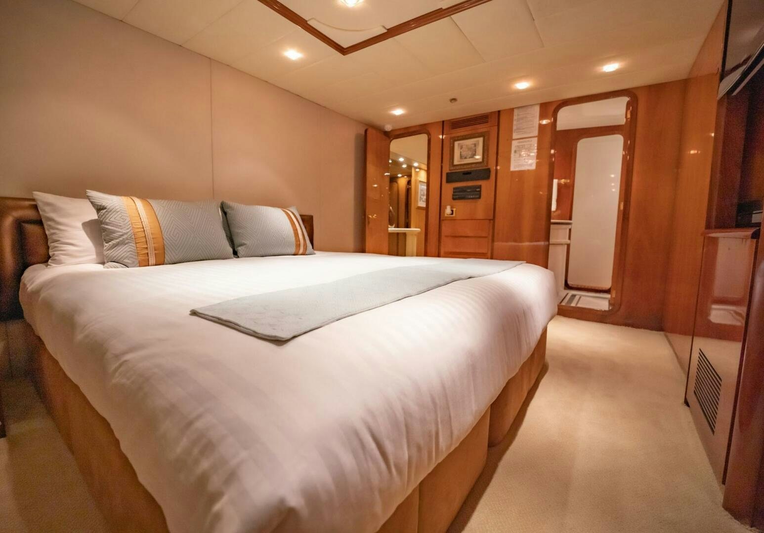 a bed in a hotel room aboard SHALIMAR Yacht for Sale