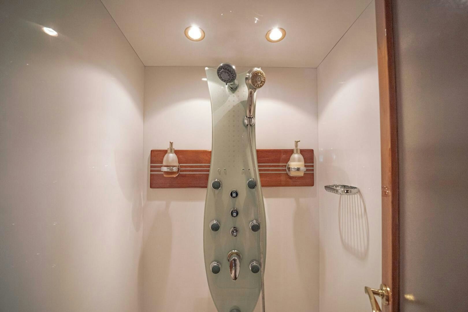 a shower with a glass door aboard SHALIMAR Yacht for Sale