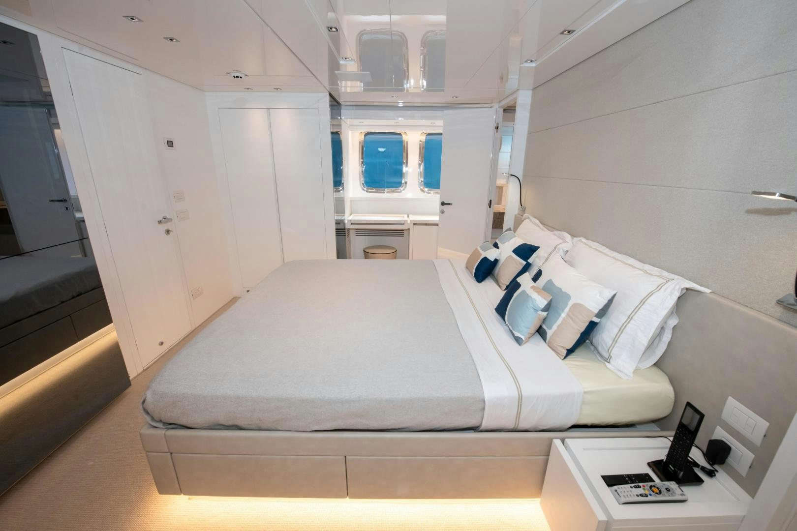 a bed in a room aboard MARAVI Yacht for Sale