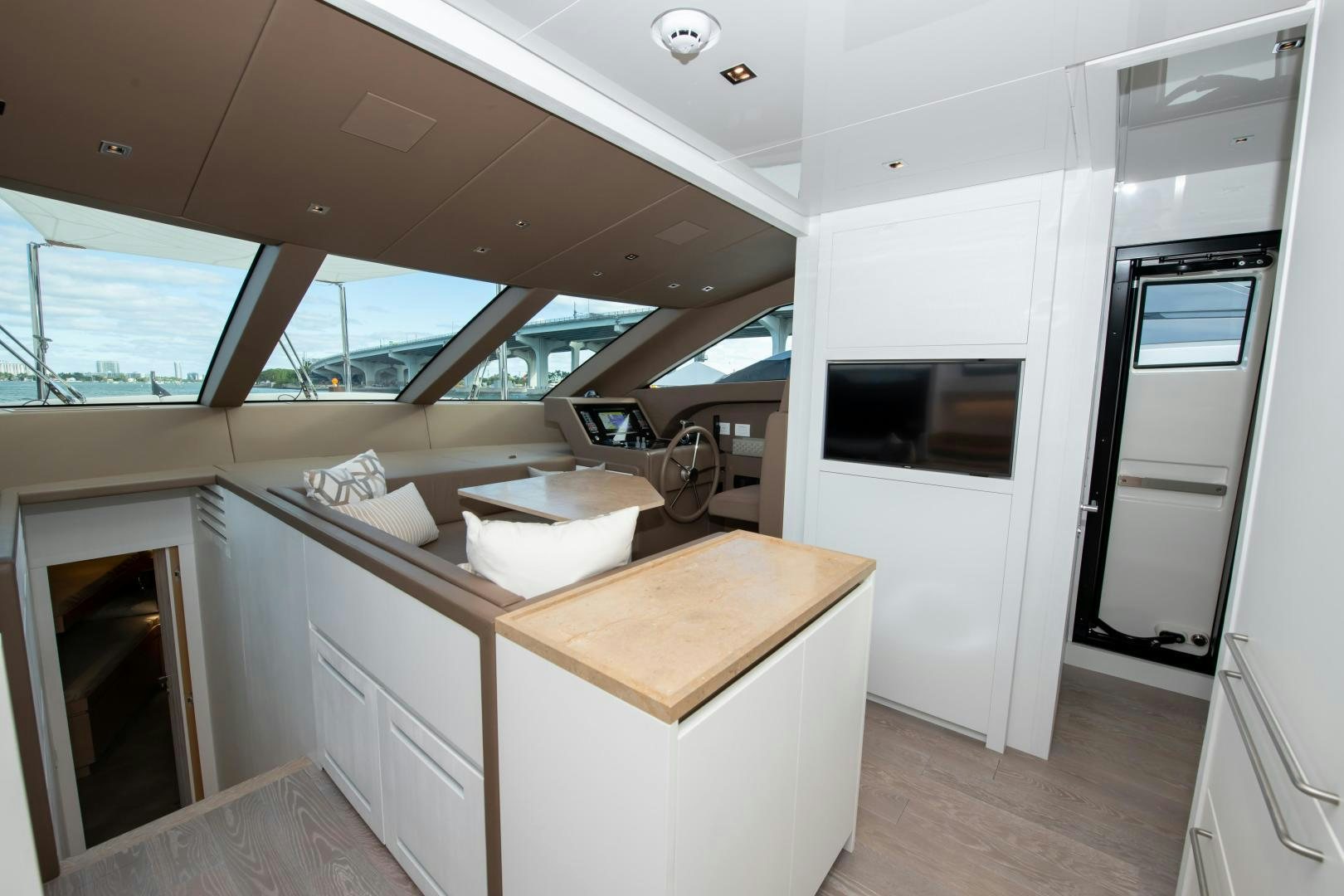 a kitchen with a sink and microwave aboard MARAVI Yacht for Sale