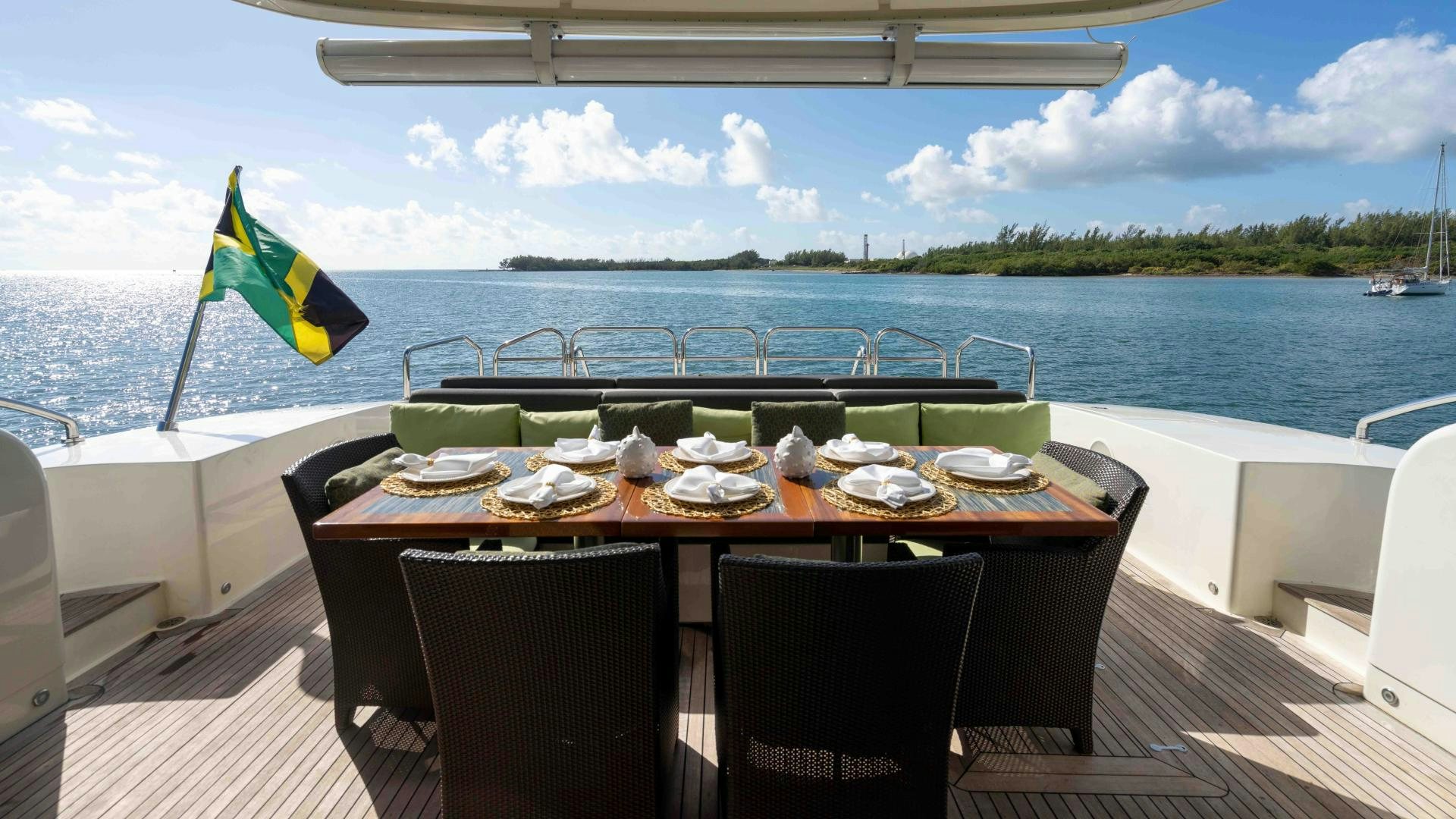 a table on a boat aboard ENCORE Yacht for Sale