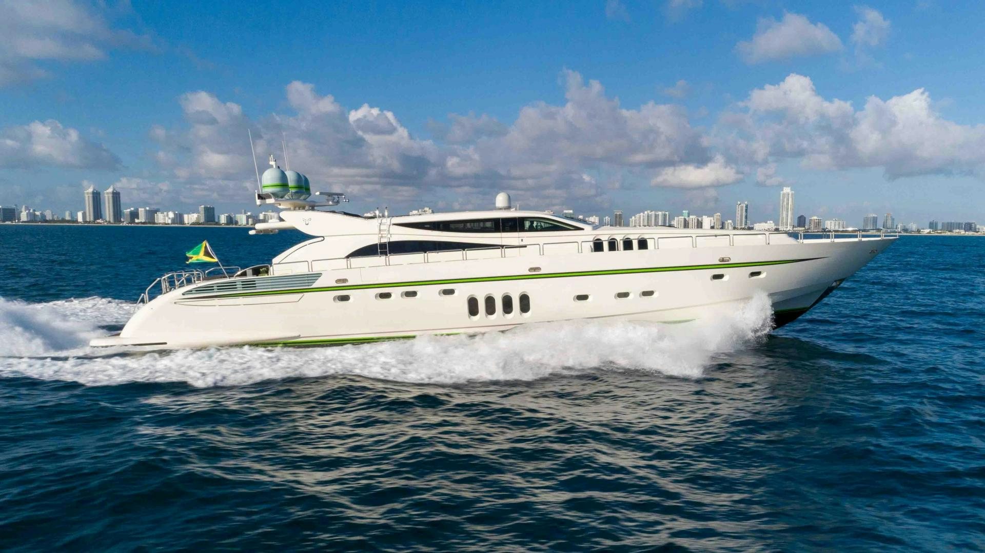 a white boat on the water aboard ENCORE Yacht for Sale