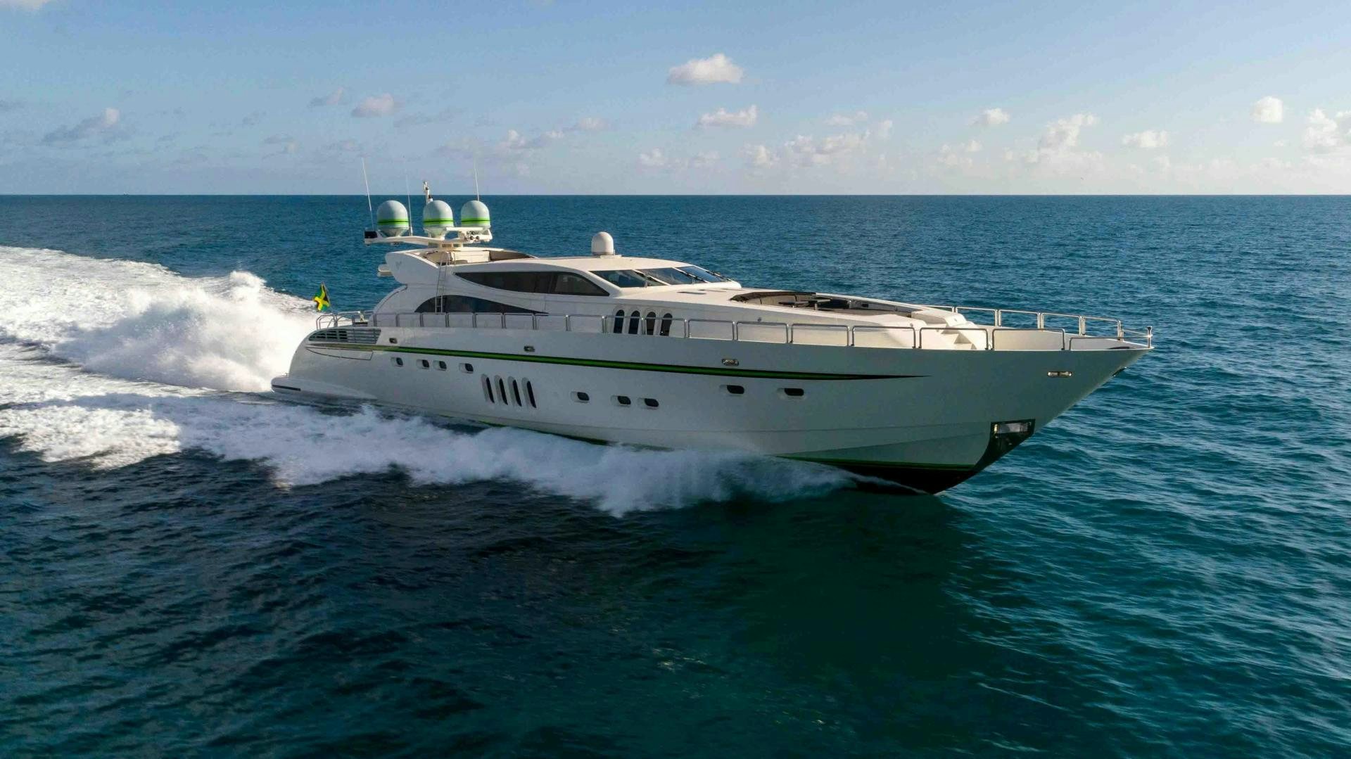 a white boat on the water aboard ENCORE Yacht for Sale
