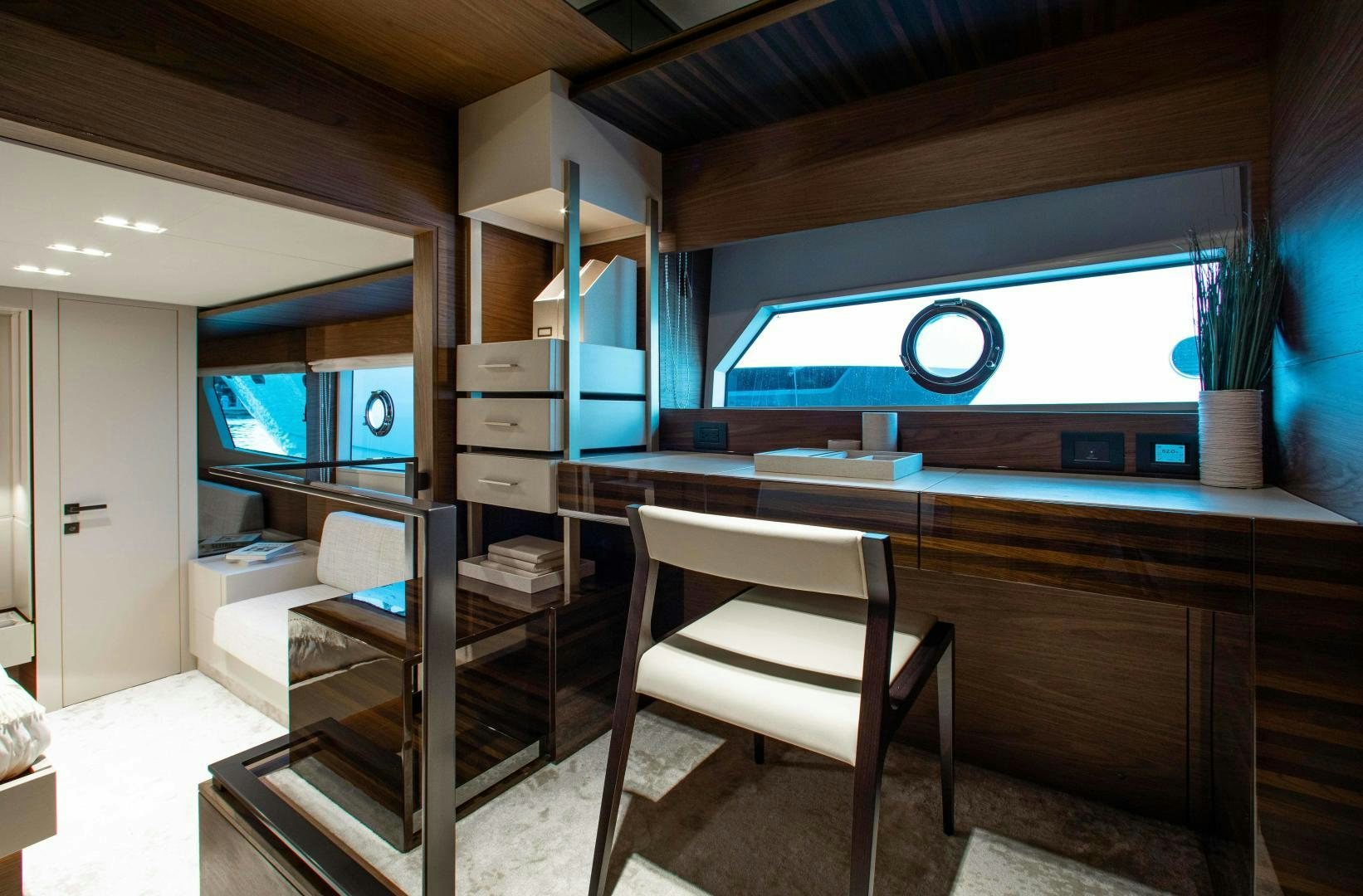 a room with a desk and a chair aboard OUR TRADE Yacht for Sale