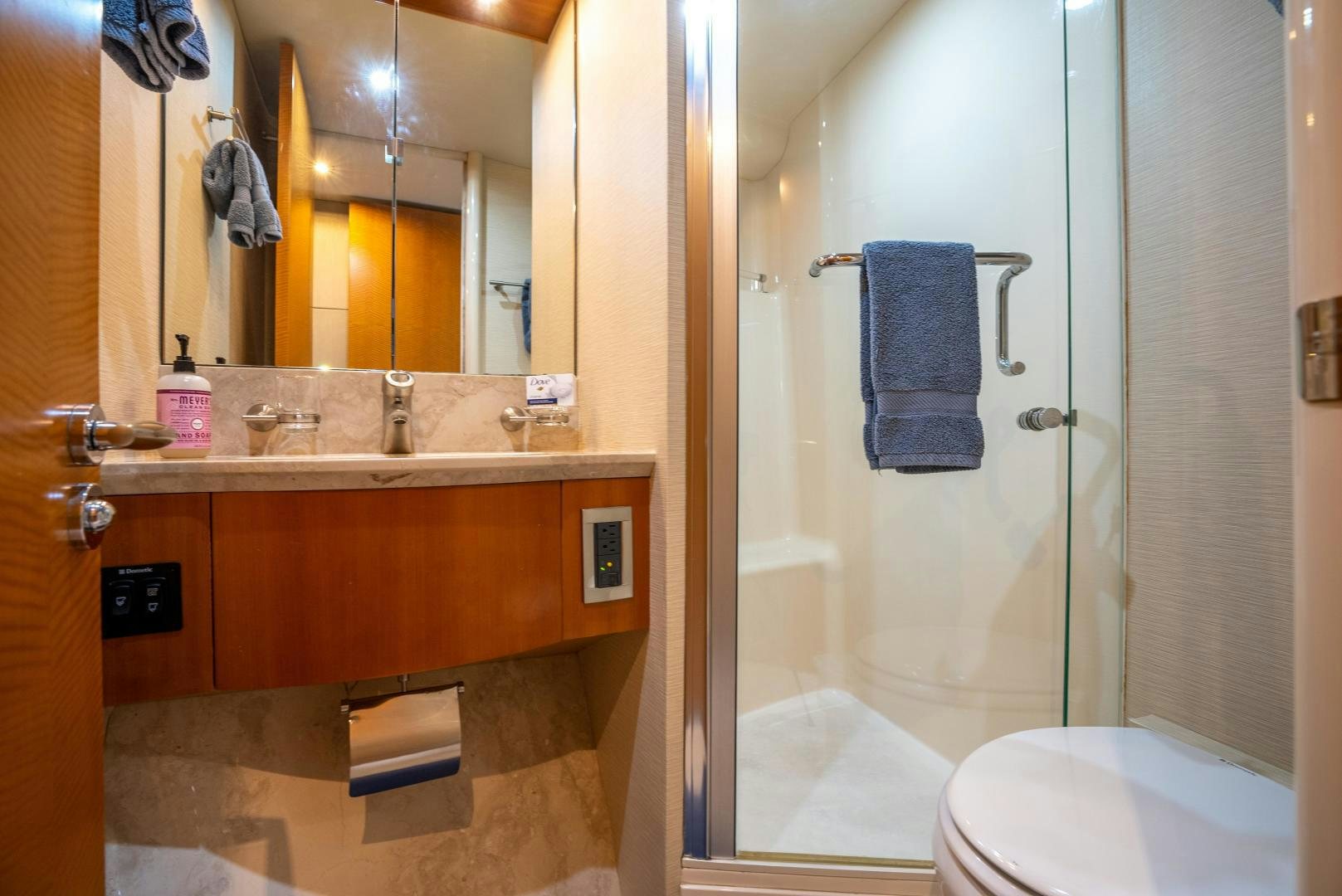 a bathroom with a sink and a toilet aboard STARFIRE Yacht for Sale