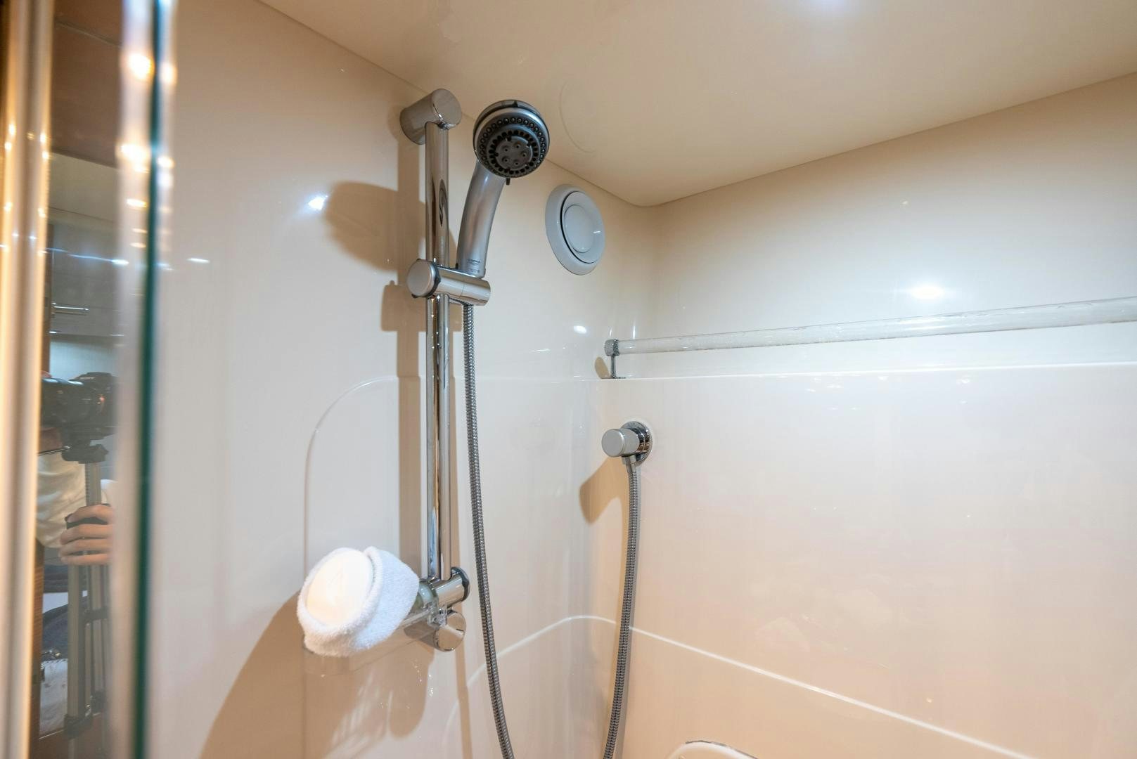 a shower with a glass door aboard STARFIRE Yacht for Sale