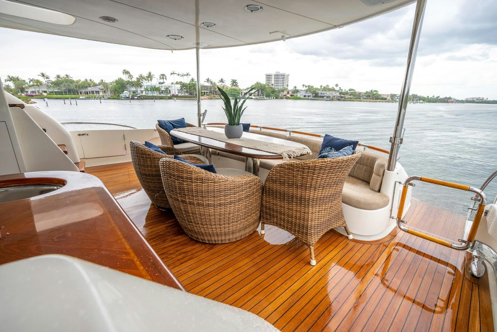 a table and chairs on a boat aboard STARFIRE Yacht for Sale