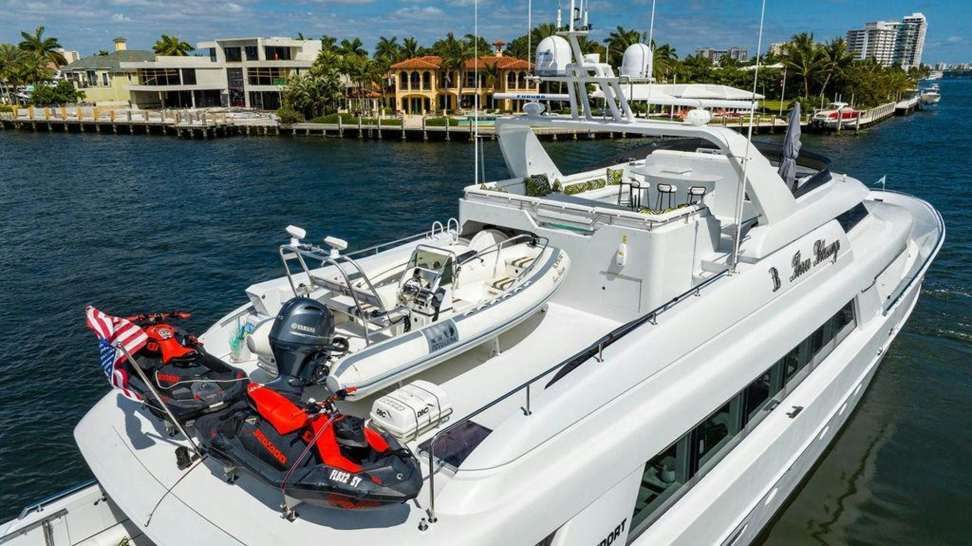 a boat with a motor attached to it aboard THREE BLESSINGS Yacht for Sale