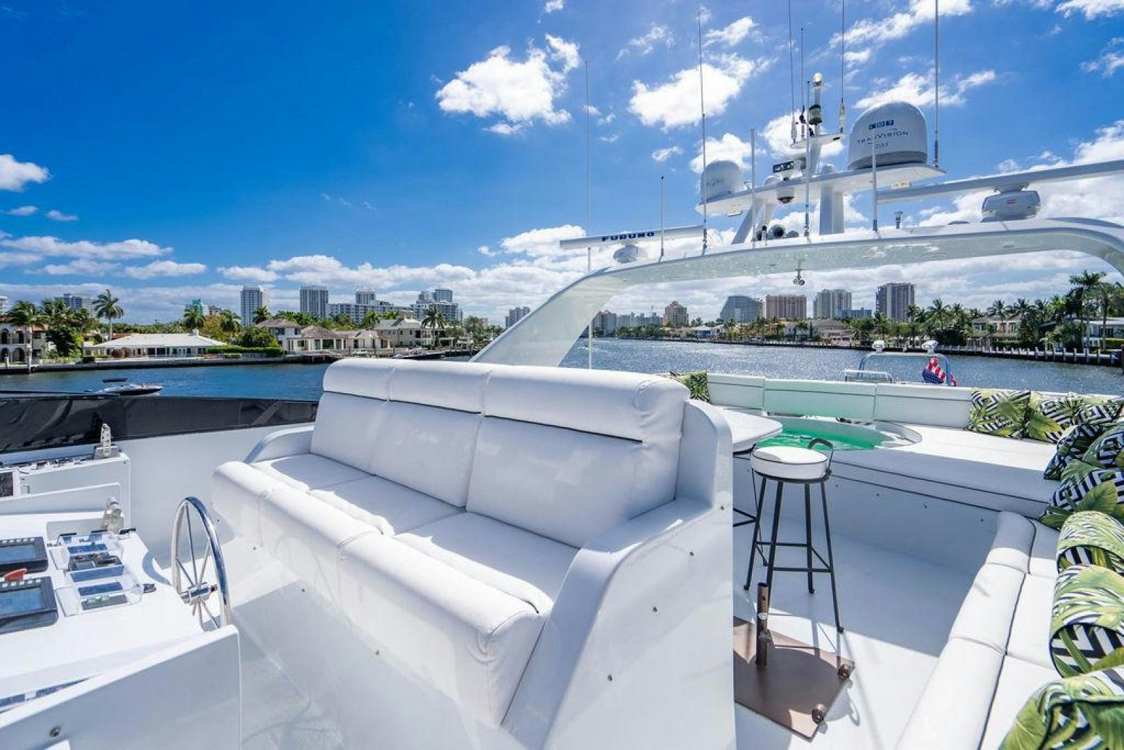 a rooftop view of a large cruise ship aboard THREE BLESSINGS Yacht for Sale