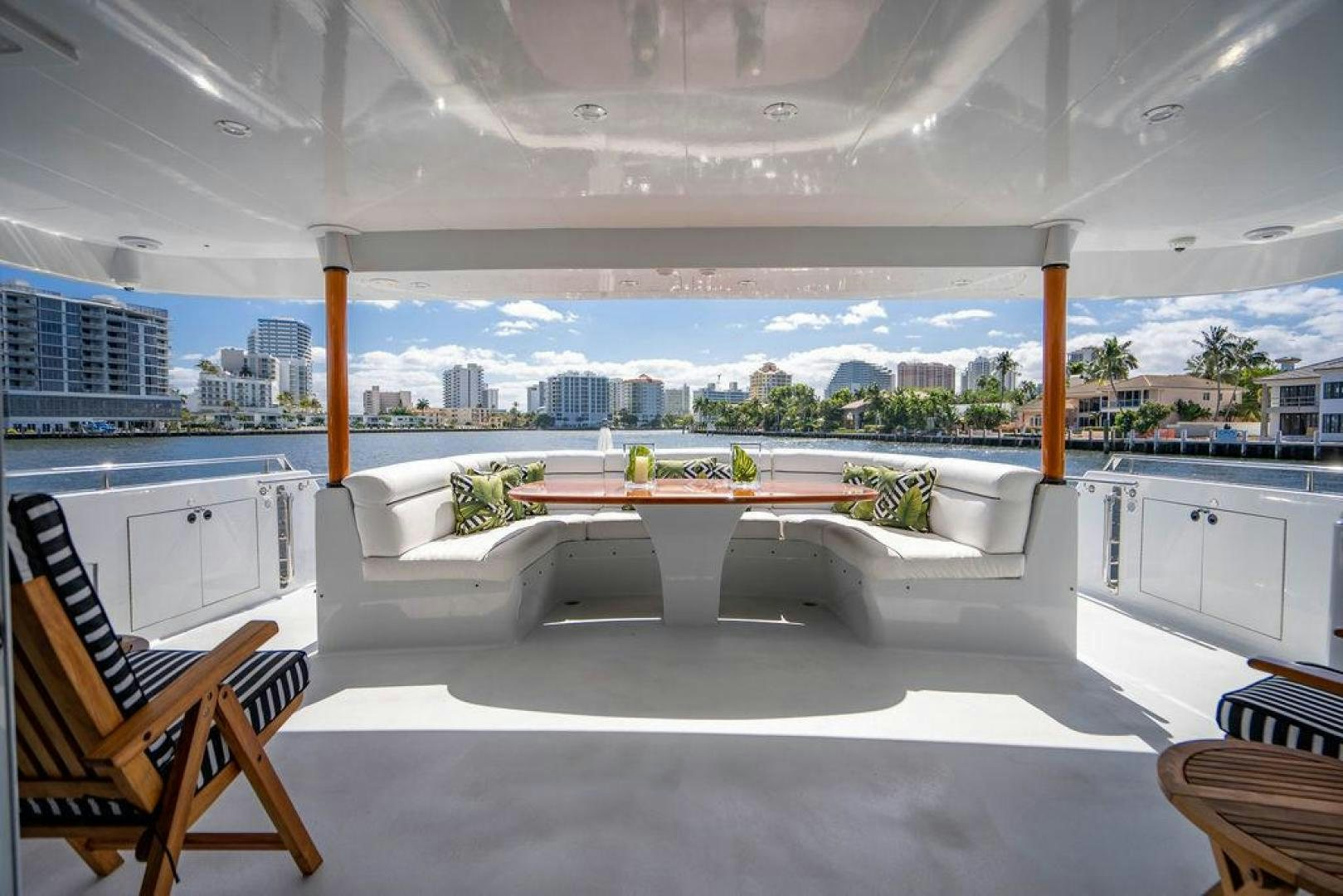 a large white room with a large window and a view of a city aboard THREE BLESSINGS Yacht for Sale