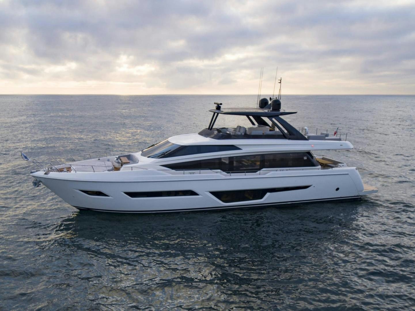 a white yacht in the water aboard ALVEARE Yacht for Sale