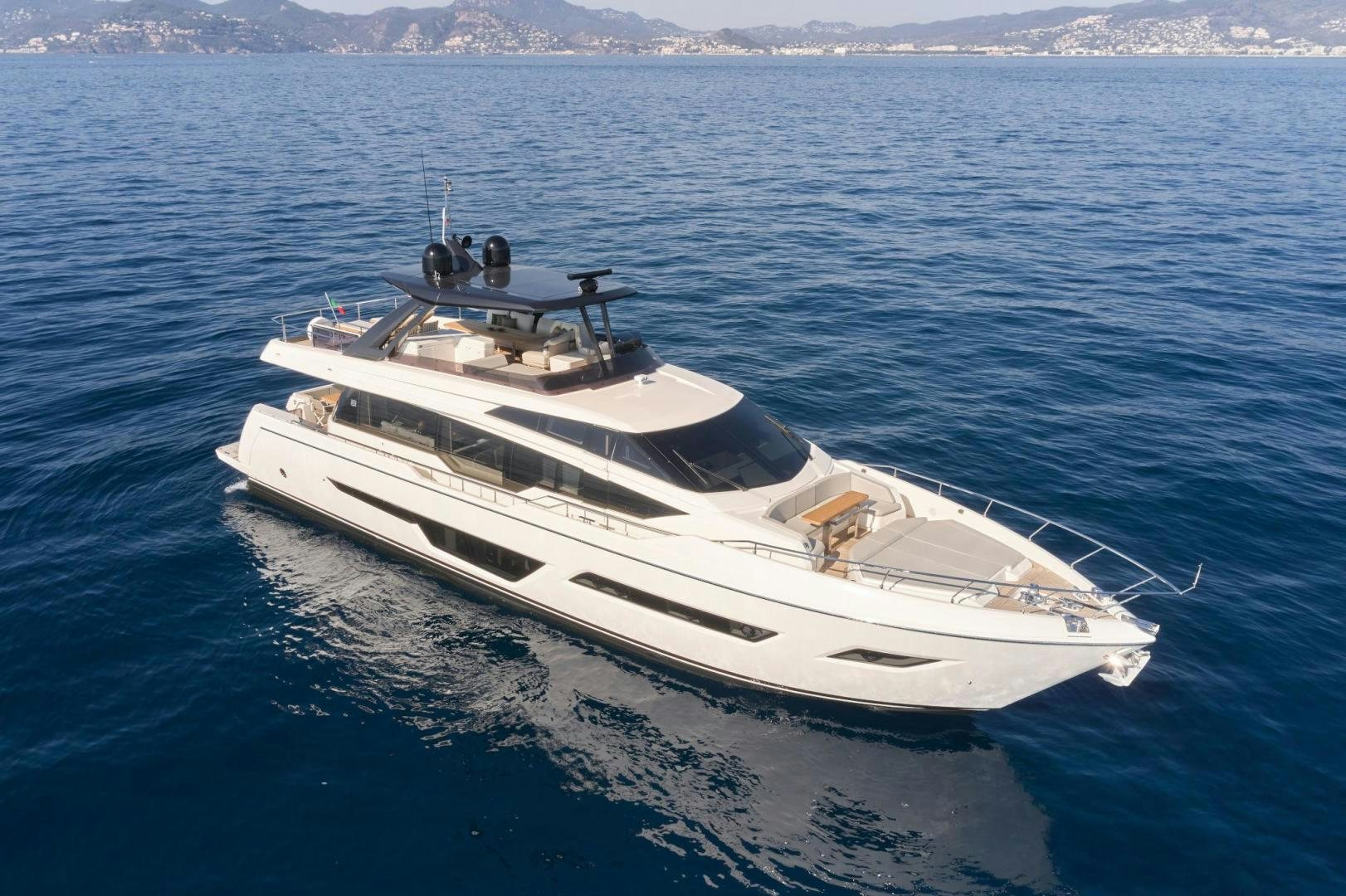 a white yacht in the water aboard ALVEARE Yacht for Sale